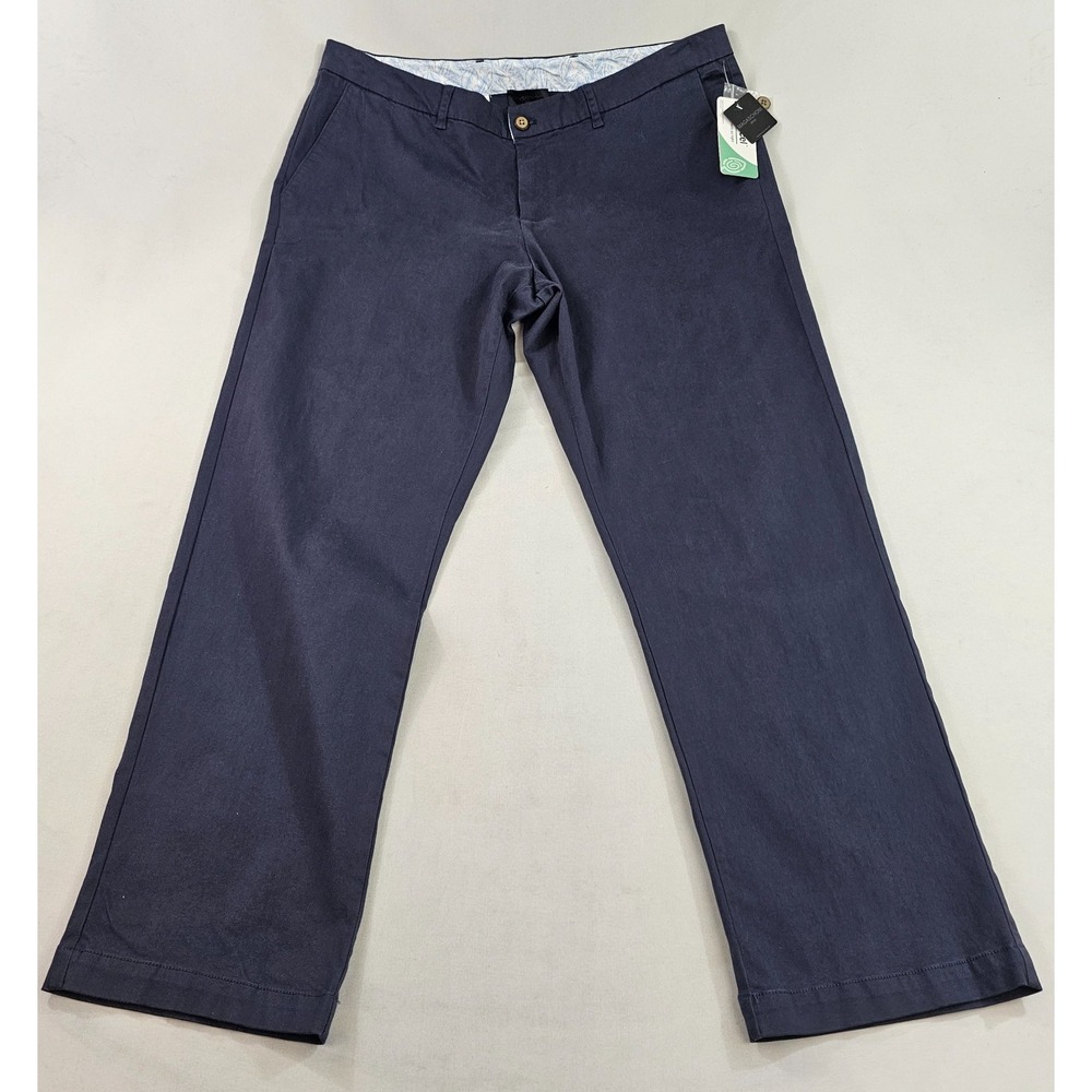 Magaschoni Man Mens Chino Pants 36x30 Navy Blue Tencel Blend Flat Front Straight
